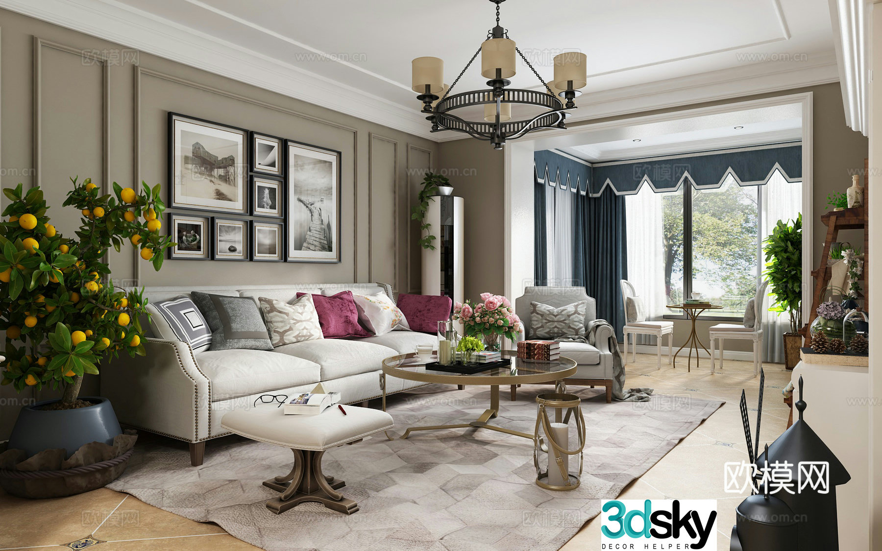 American living and dining room TV cabinet sofa coffee table living room decoration 3D model