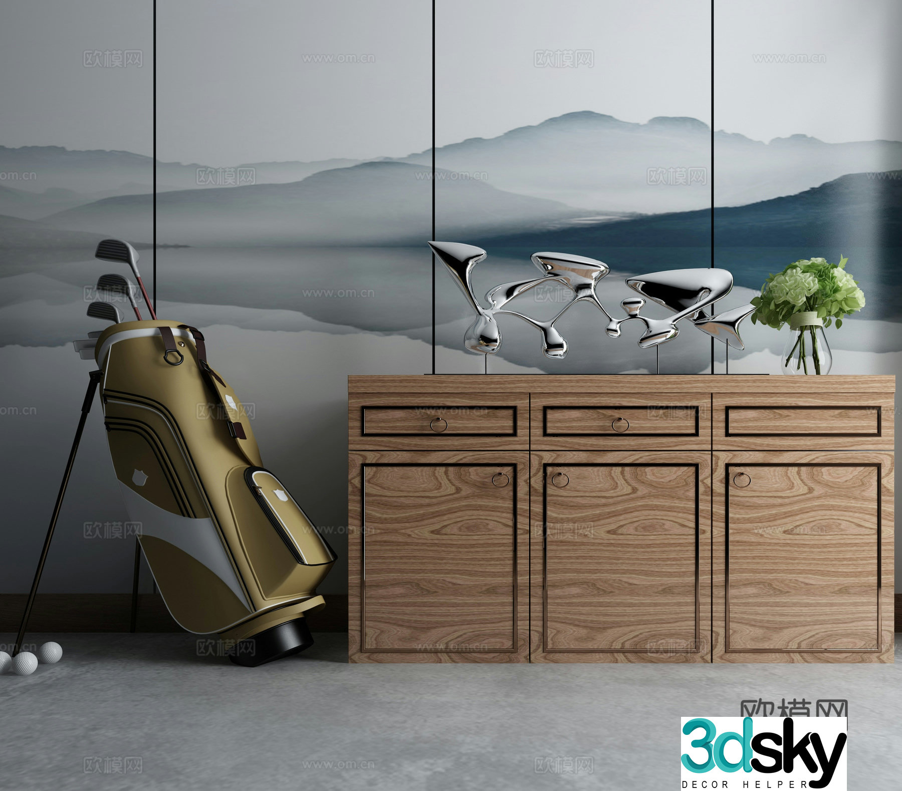 New Chinese style decorative cabinet combination 3D model