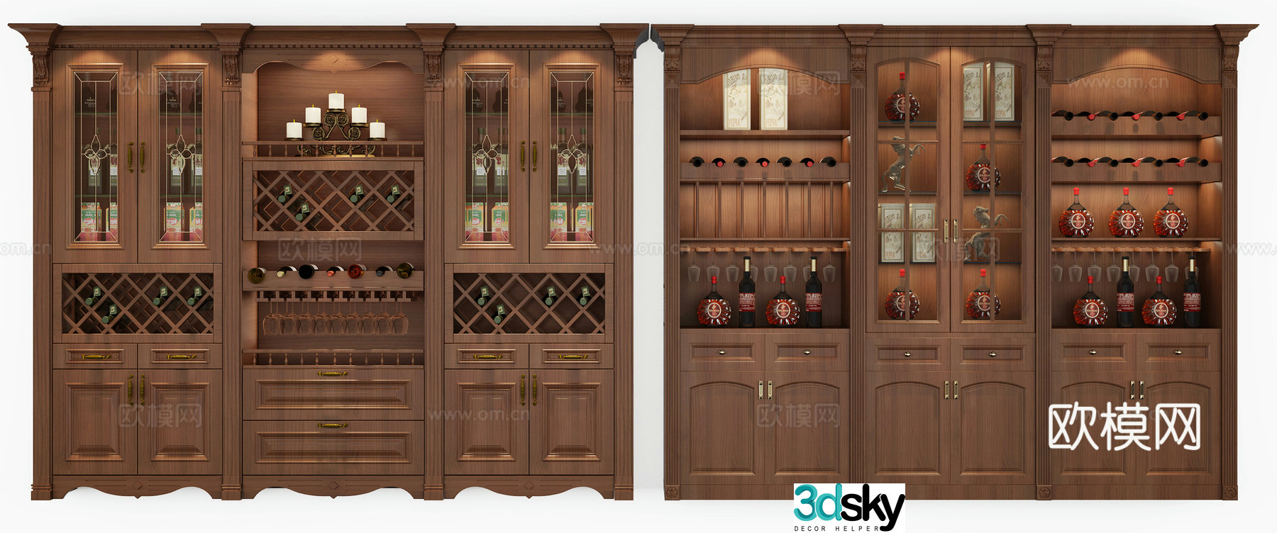 European simple wine cabinet combination 3D model