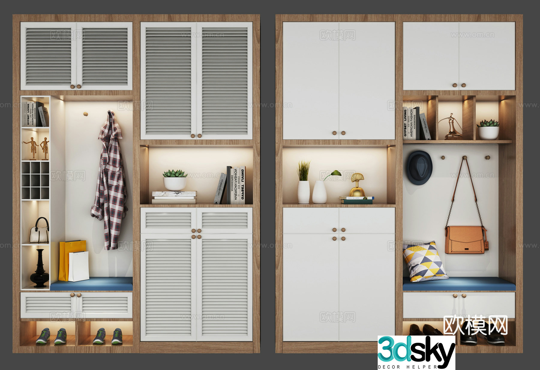 Modern Nordic shoe cabinet combination 3D model
