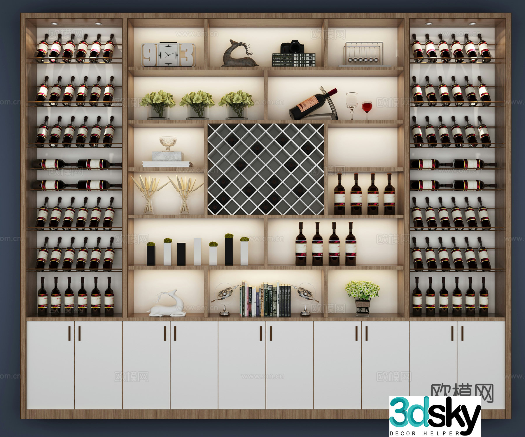 Modern Nordic wine cabinet combination 3D model