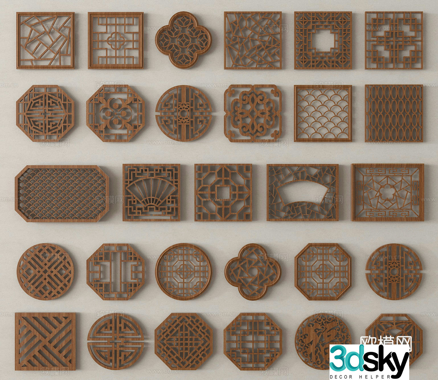 New Chinese style flower window Hollow window Carved window Carved window Antique window 3D model