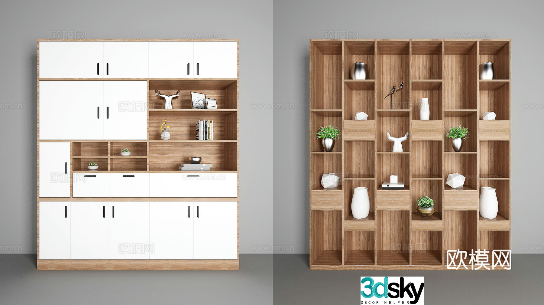 Modern bookcase decoration cabinet combination 3D model