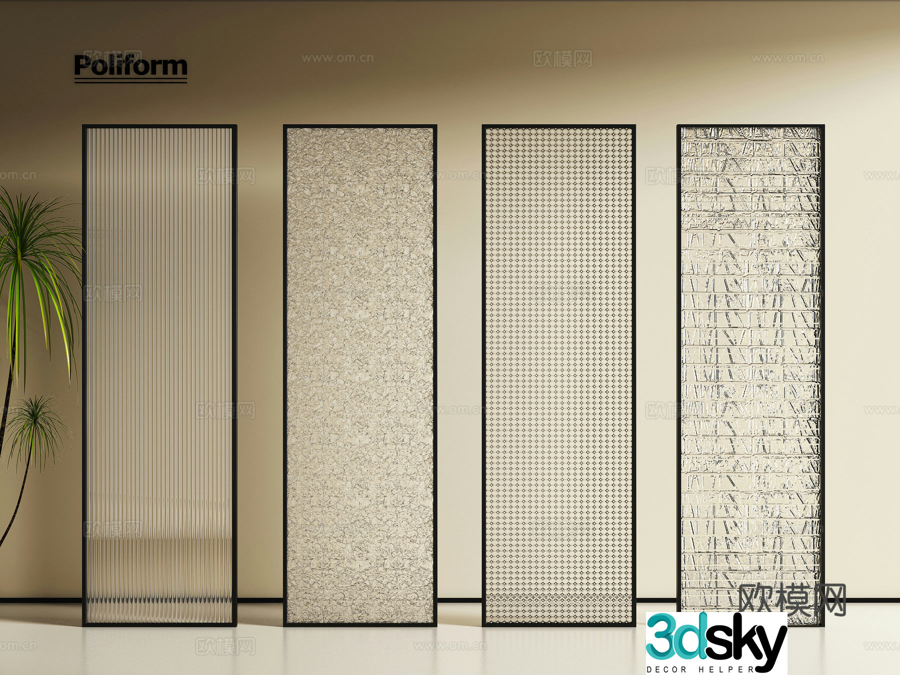 Modern Italian glass screen partition 3d model