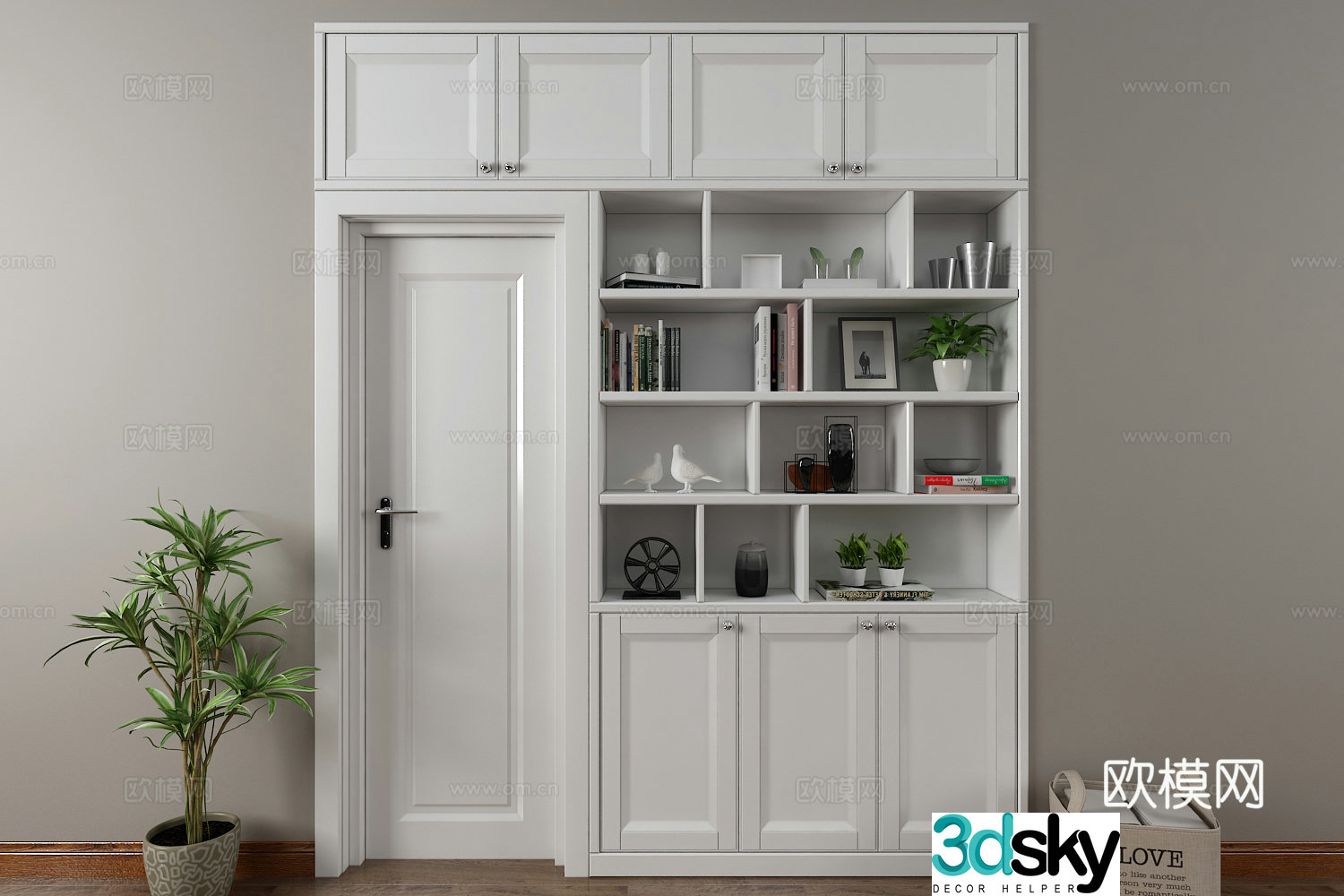 Modern white oil mixed door cabinet decorative cabinet 3d model