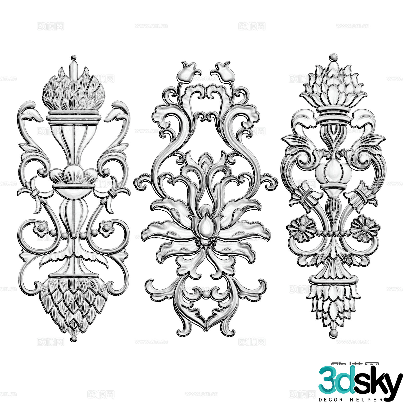 European style carving combination corner flower 3D model