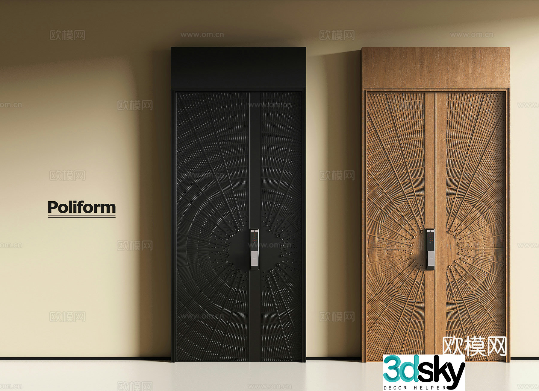 Modern entrance door combination 3D model