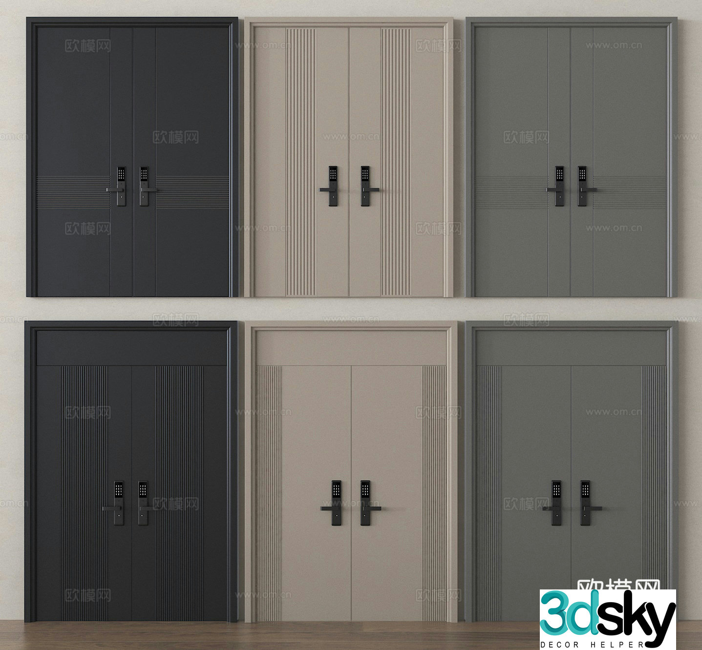 Double door conference room door 3d model
