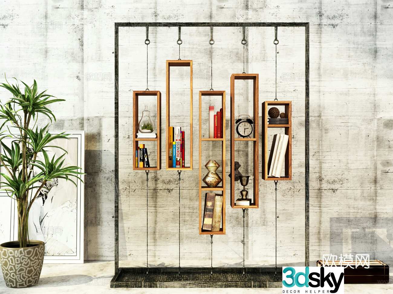 Industrial style decorative frame green plant decorative painting ornament 3D model