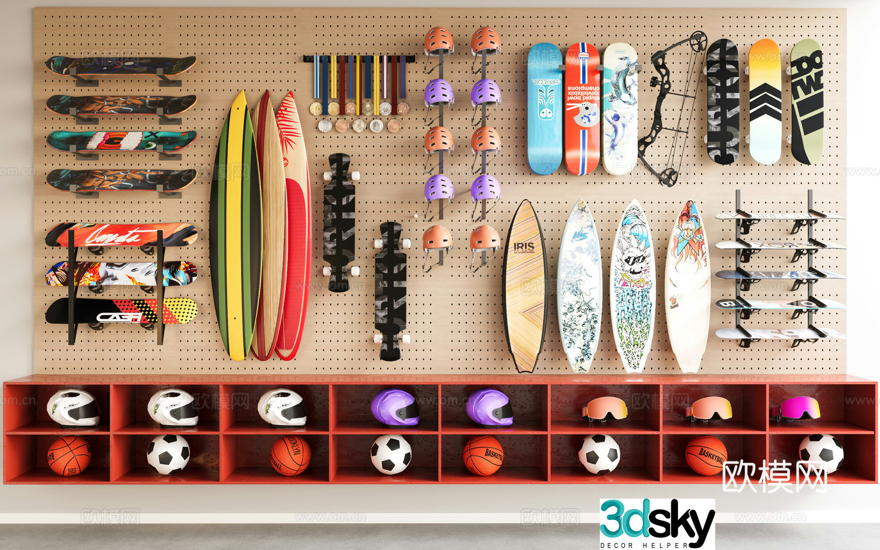 Modern hole board sports equipment skateboard ski equipment outdoor camp supplies skateboard head 3d model