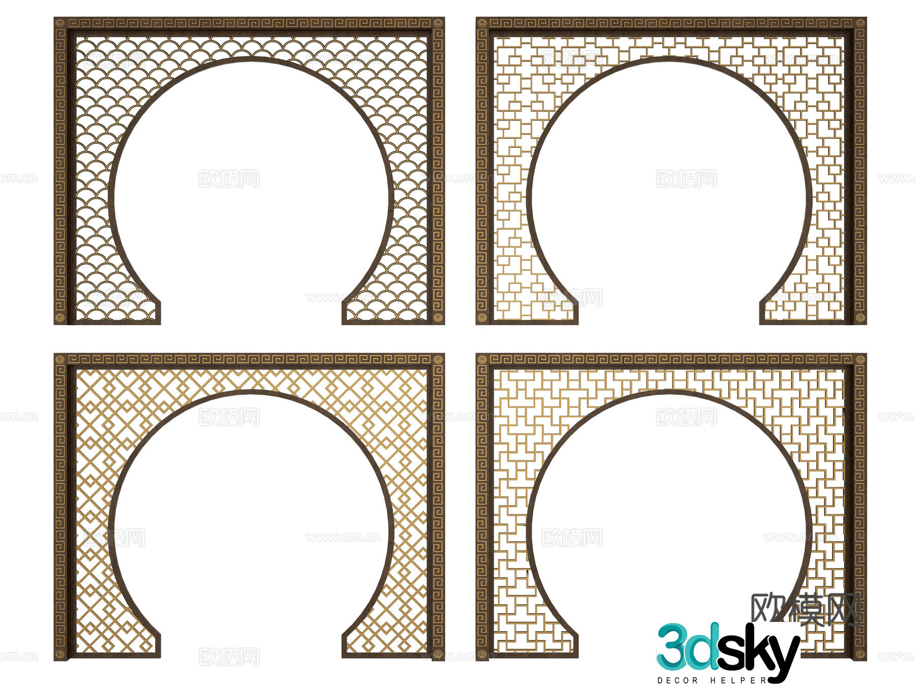 New Chinese-style moon door partition combination 3D model