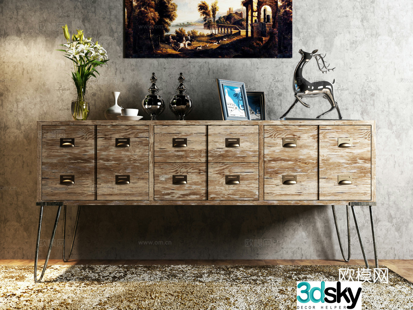 Industrial style decoration cabinet hanging painting carpet jewelry 3D model