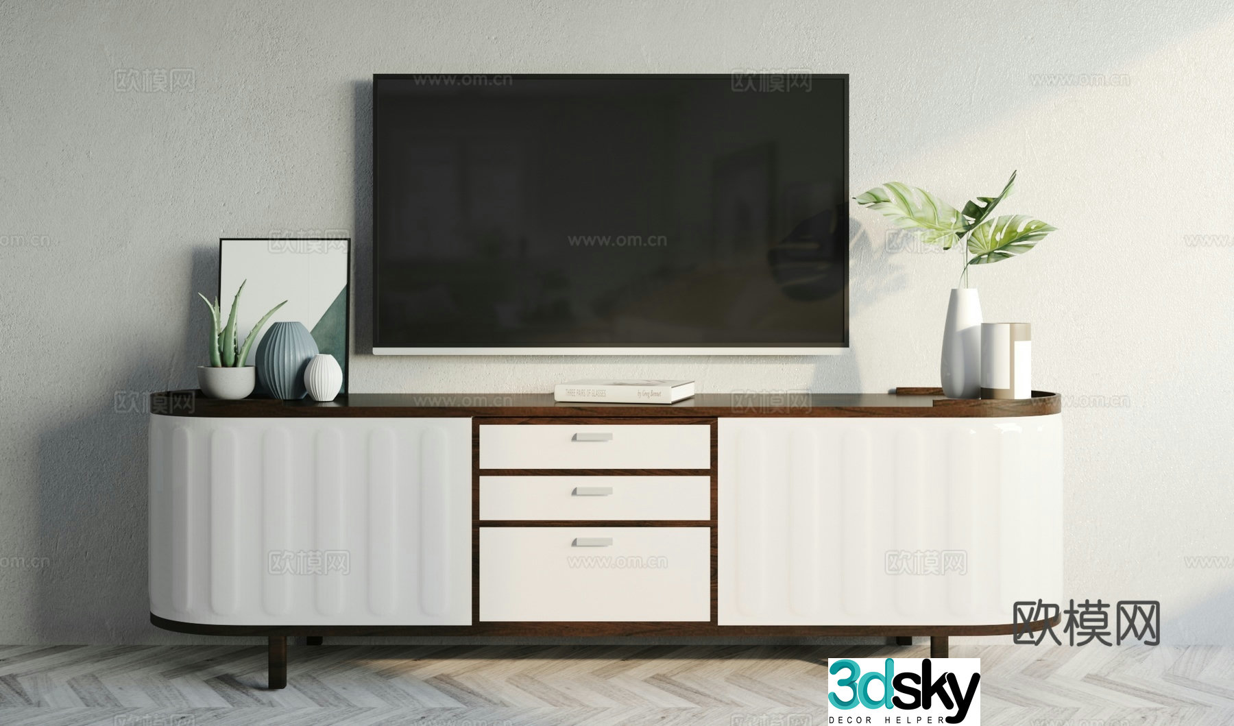 Nordic TV cabinet TV ornament combination 3D model