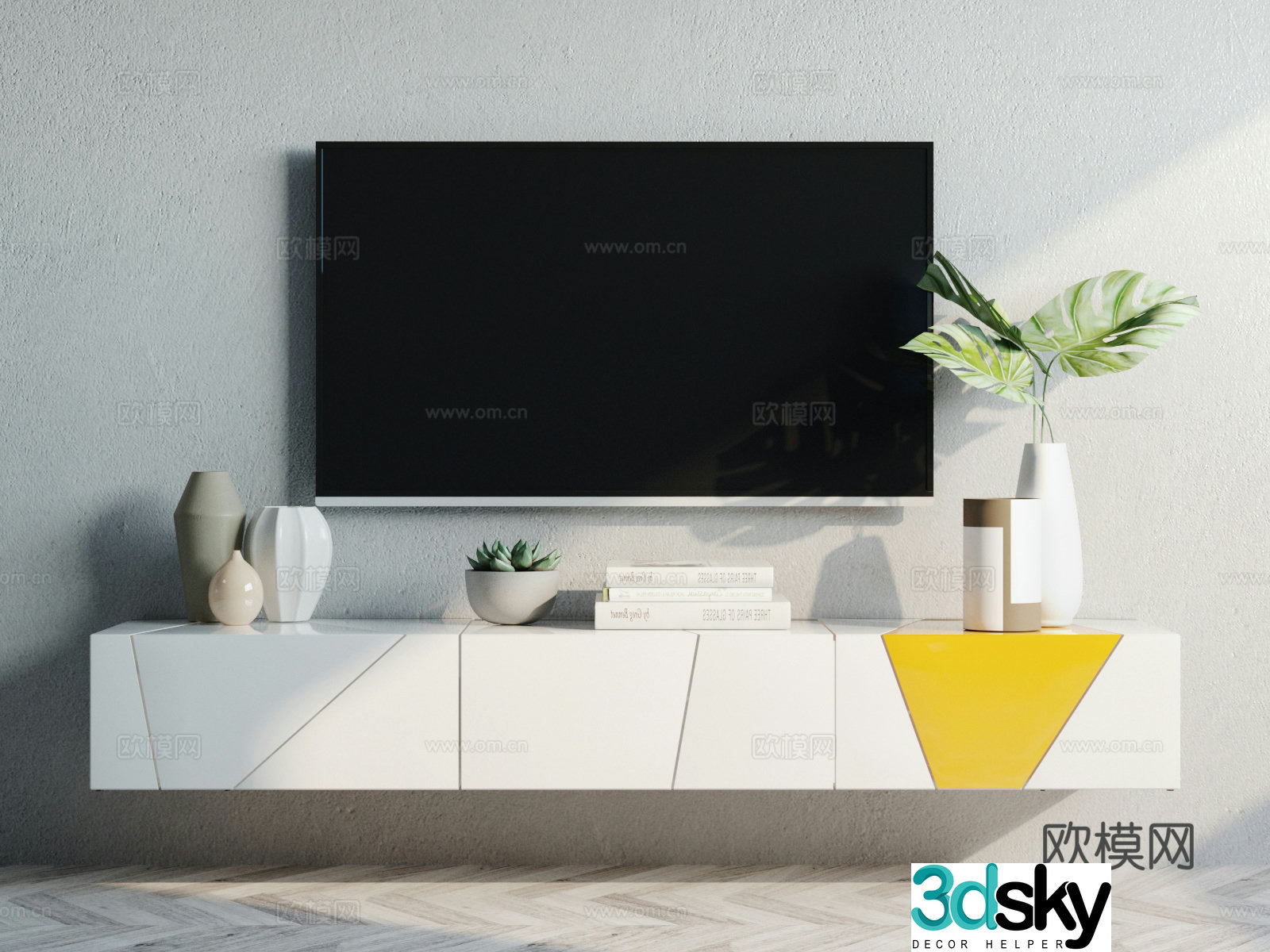Modern minimalist TV cabinet ornament combination 3D model
