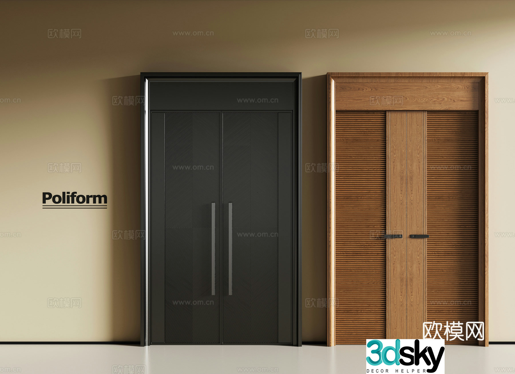 Modern entrance door double-opening door combination 3D model