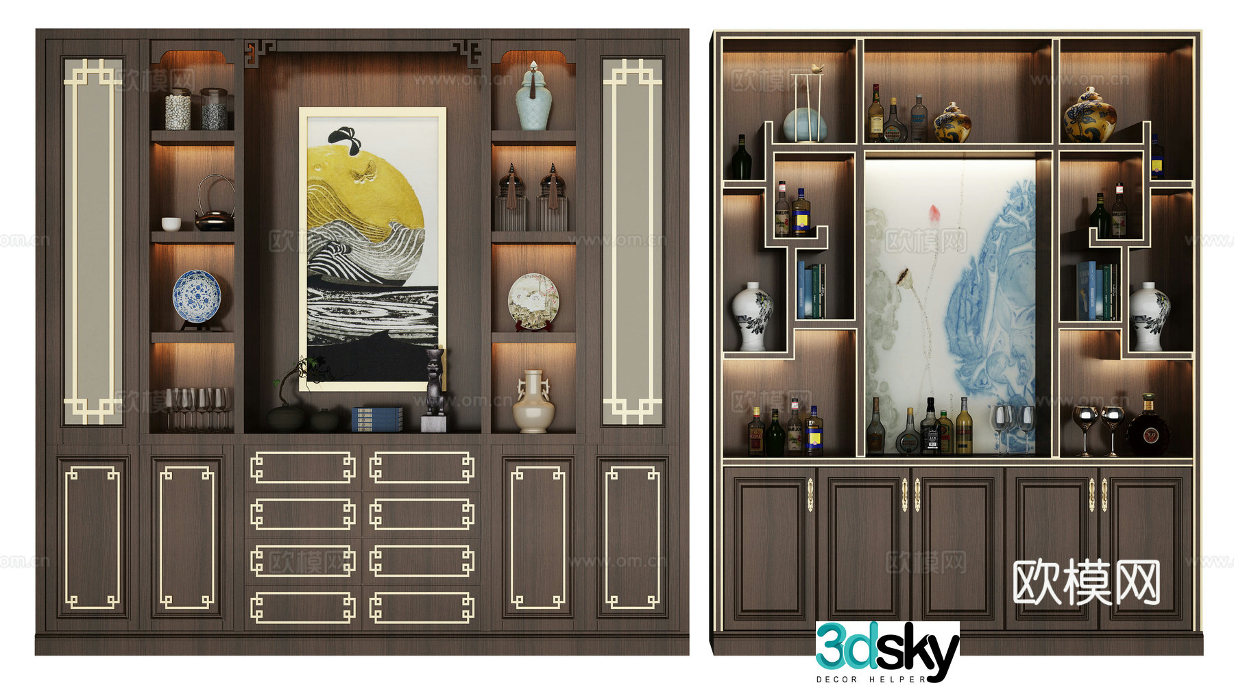 Chinese wine cabinet combination 3D model