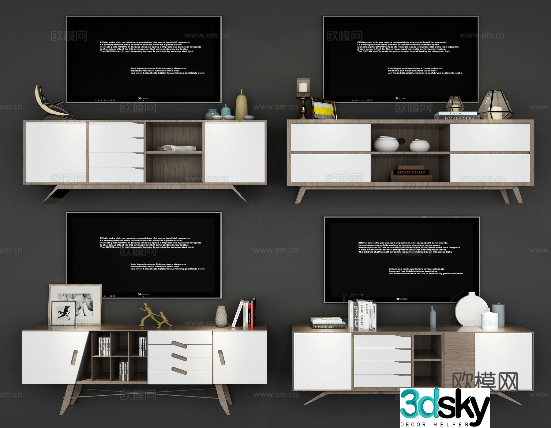 Modern Nordic TV cabinet combination 3D model