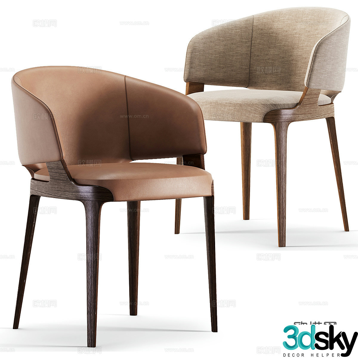 New Chinese style fabric leather wooden single chair 3D model