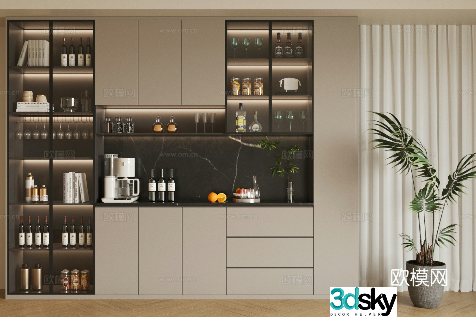 Modern light luxury sideboard light luxury Italian sideboard sideboard ornaments glass door sideboard 3D model