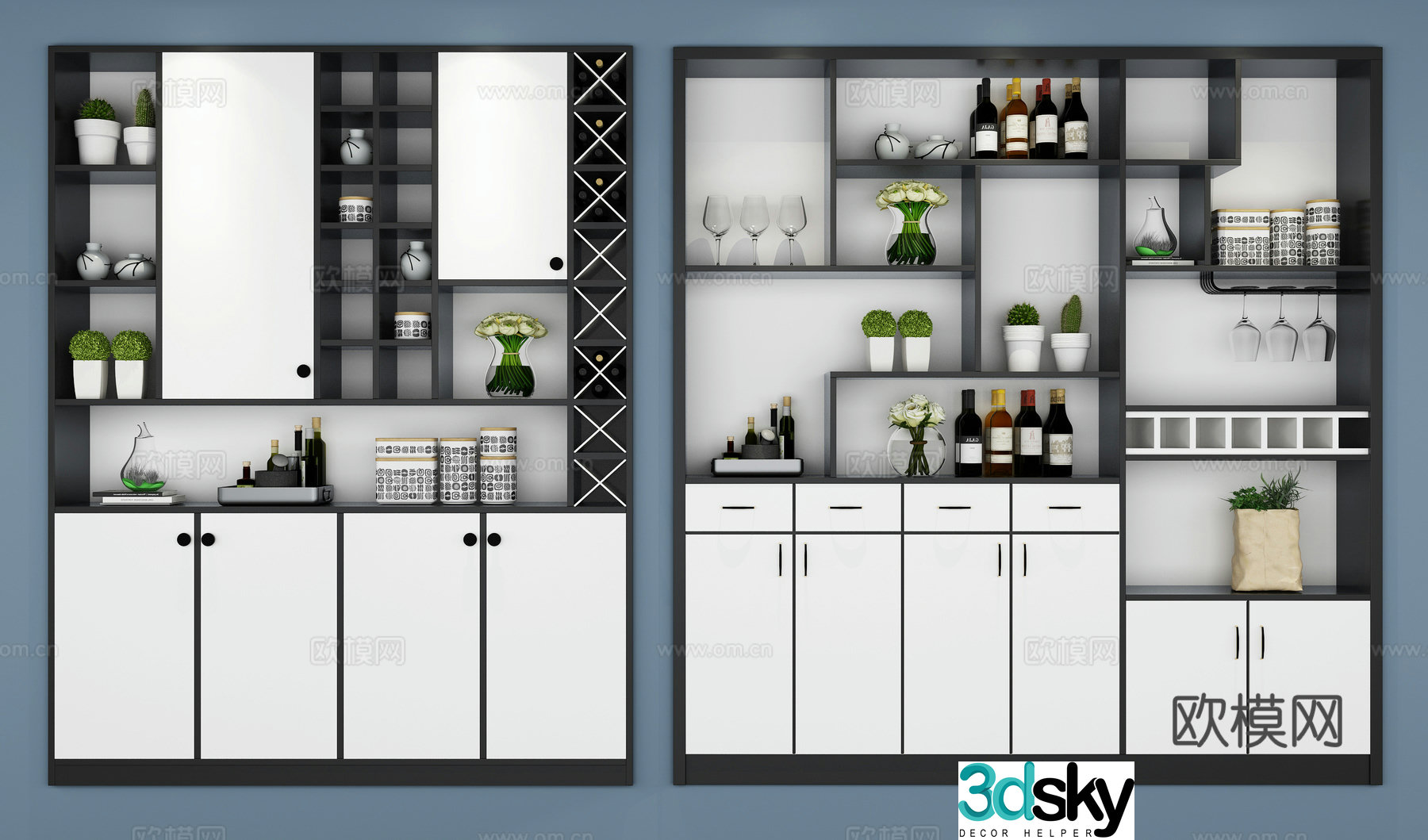 Modern wine cabinet combination 3D model