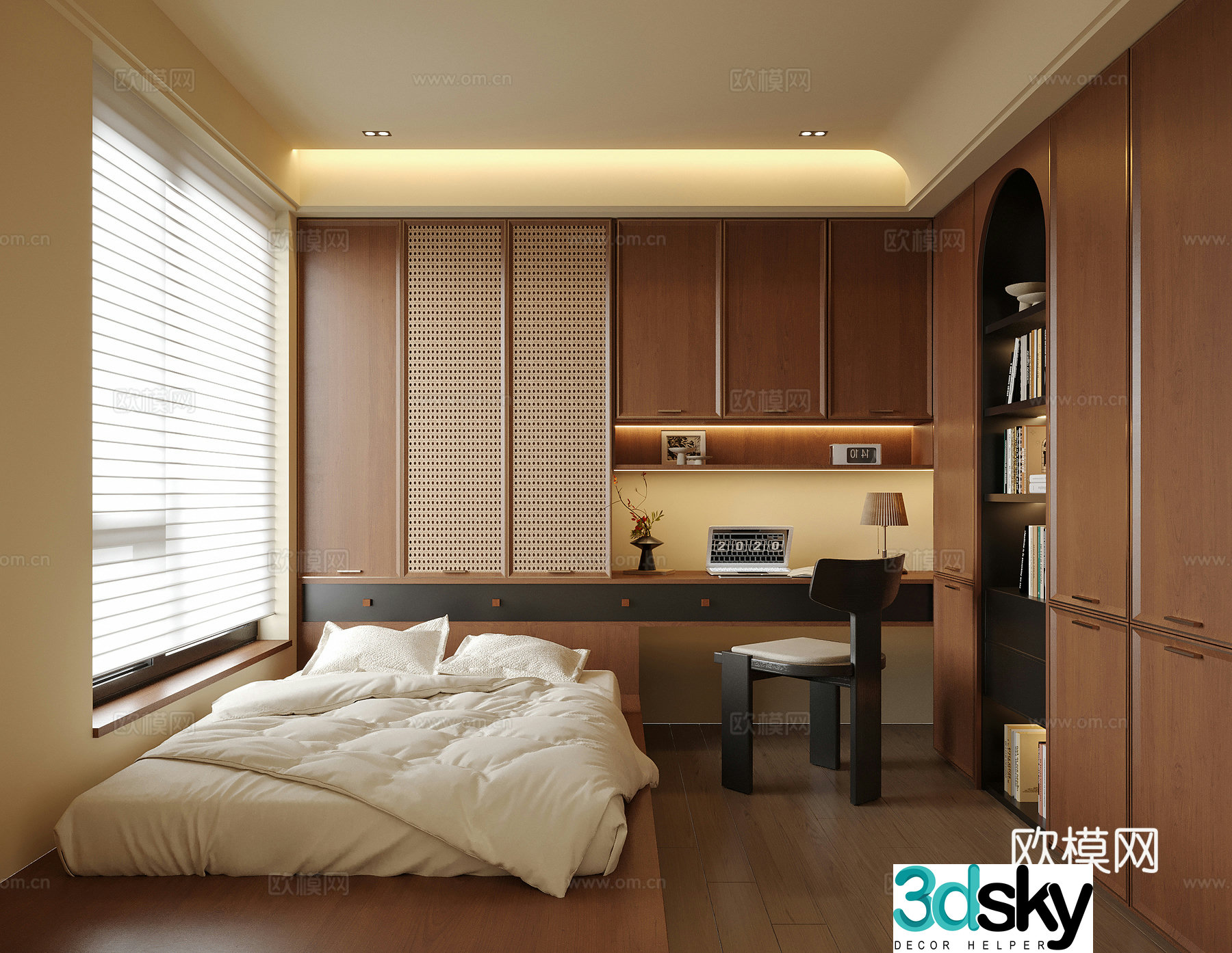 Middle style tatami bedroom tatami bed 3d model