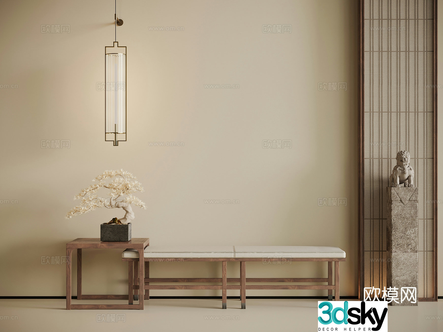 New Chinese bench bed tail stool wooden stool horse stool wooden DuPont paper screen 3D model