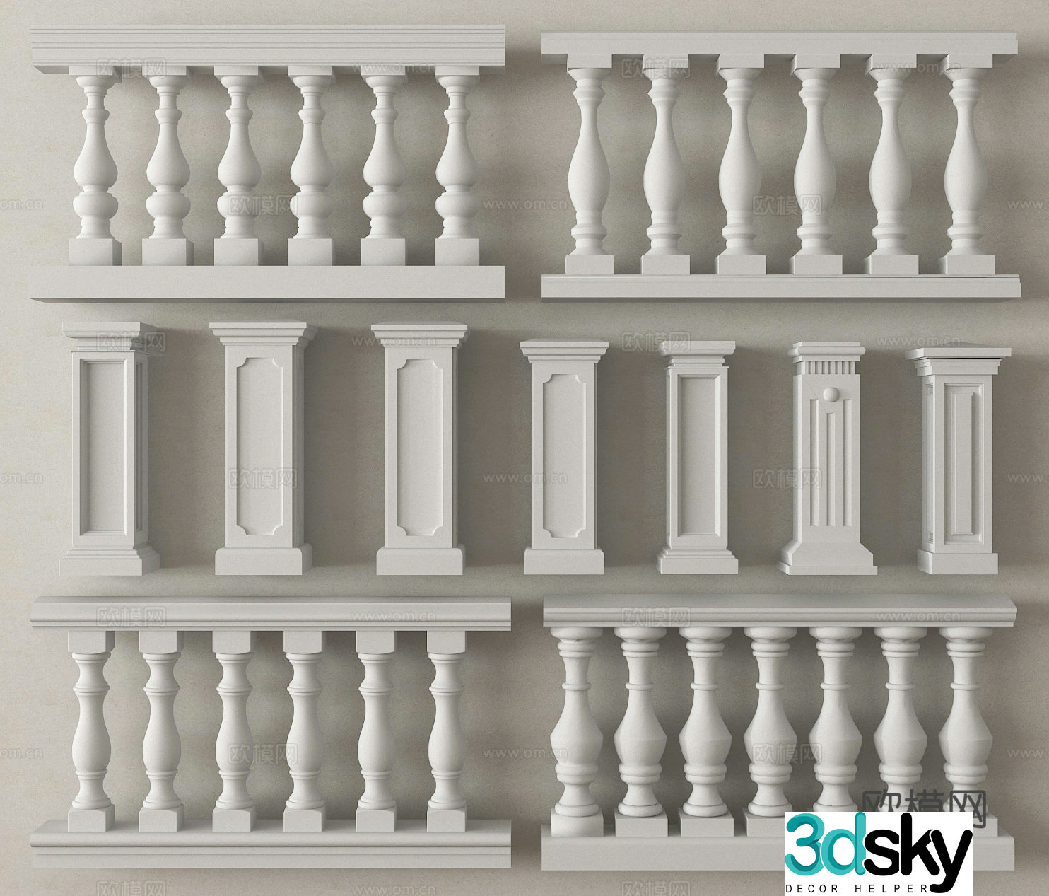 Bottle column gypsum guardrail roman column gypsum column fence railing 3d model