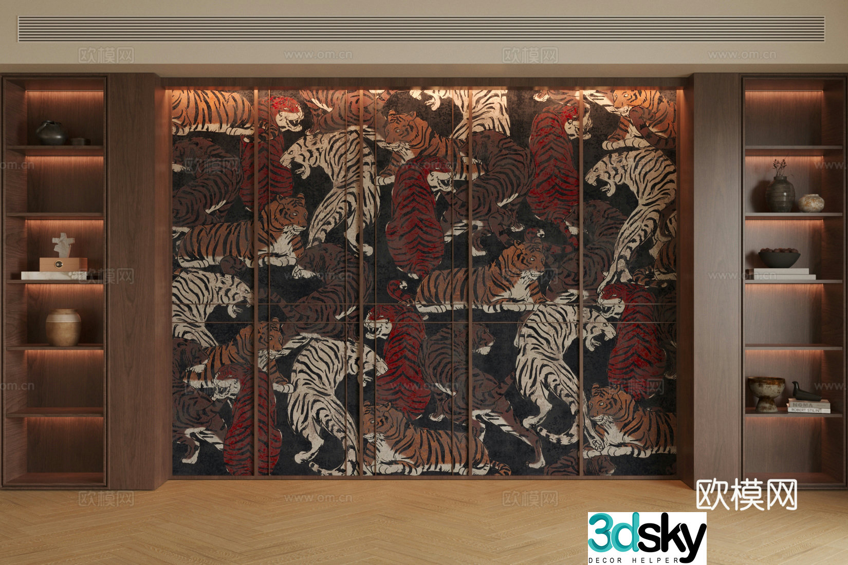 Middle style background wall Tea room background wall New Chinese style Zen background wall Chinese Song style tea room cabinet 3D model