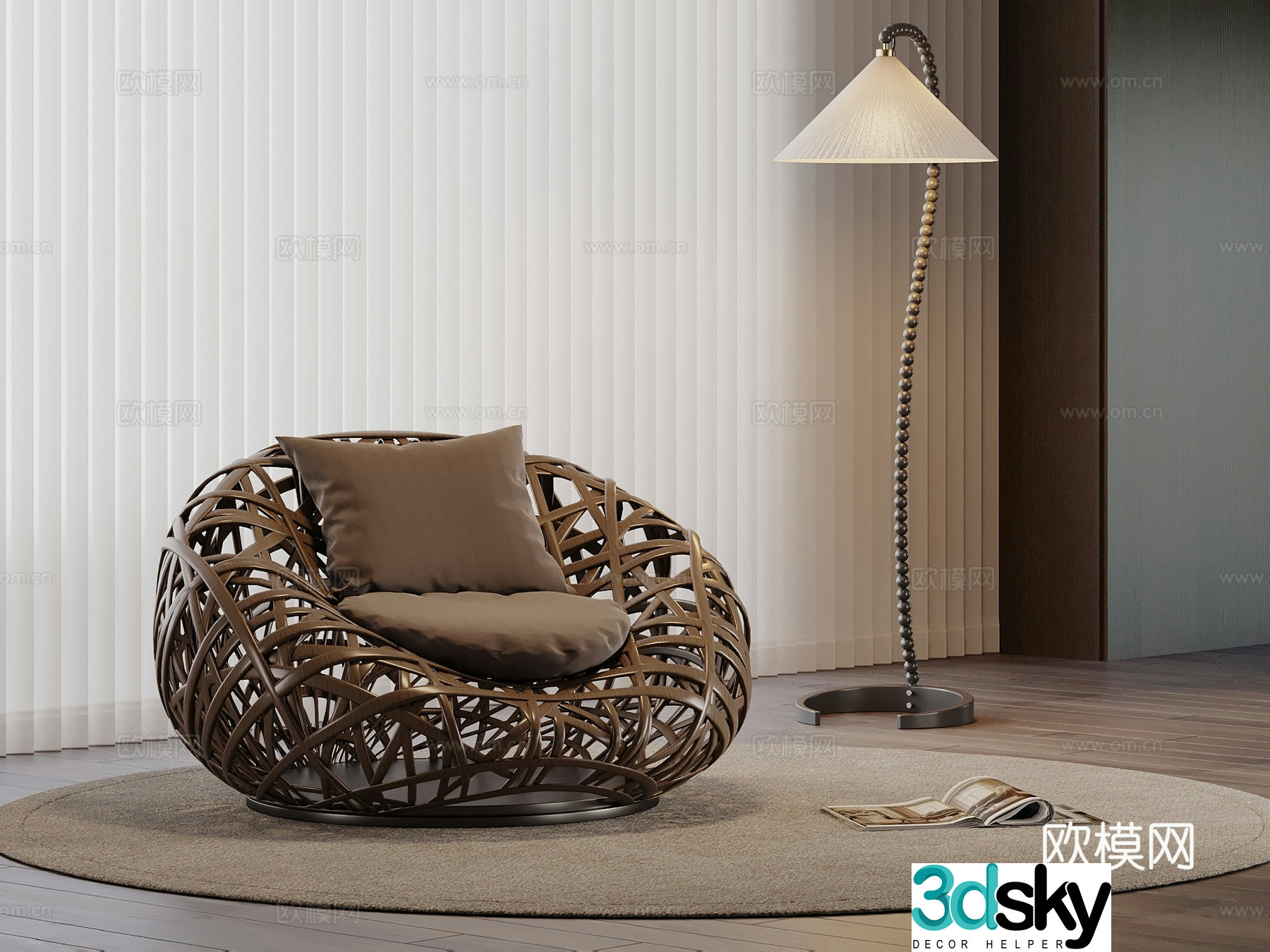 Wasabi Fengjii-woven leisure chair floor lamp 3d model