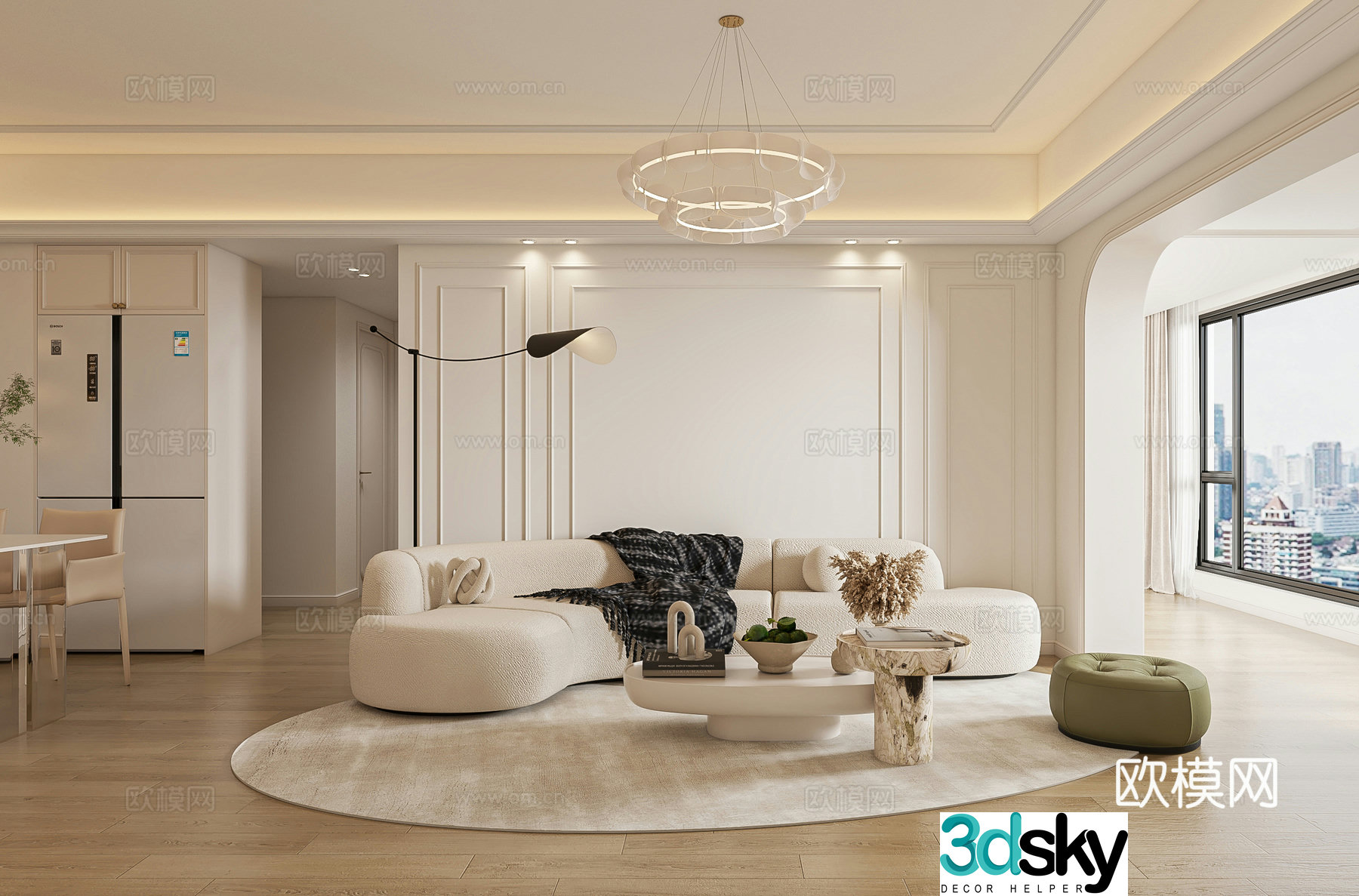 French light luxury living and restaurant 3D model