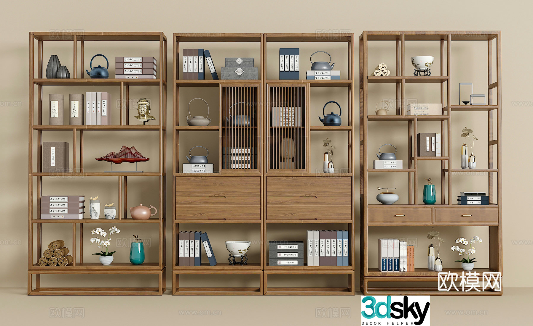 New Chinese style ancient shelf books vase accessories ornaments 3D model