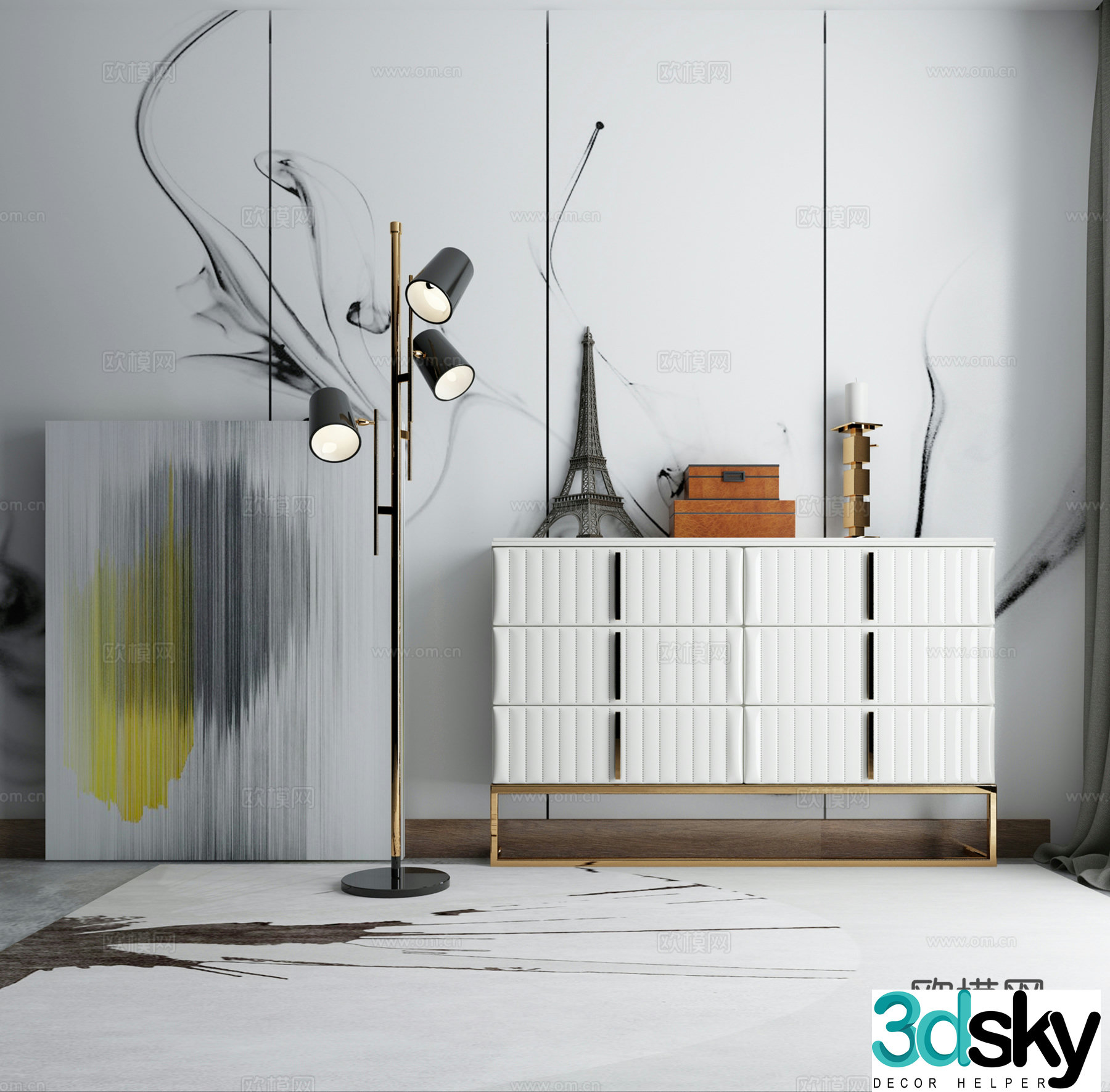 New Chinese style end view cabinet 3D model