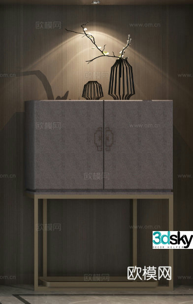 New Chinese style decorative paintings stems and branches Zen decoration cabinet 3D model