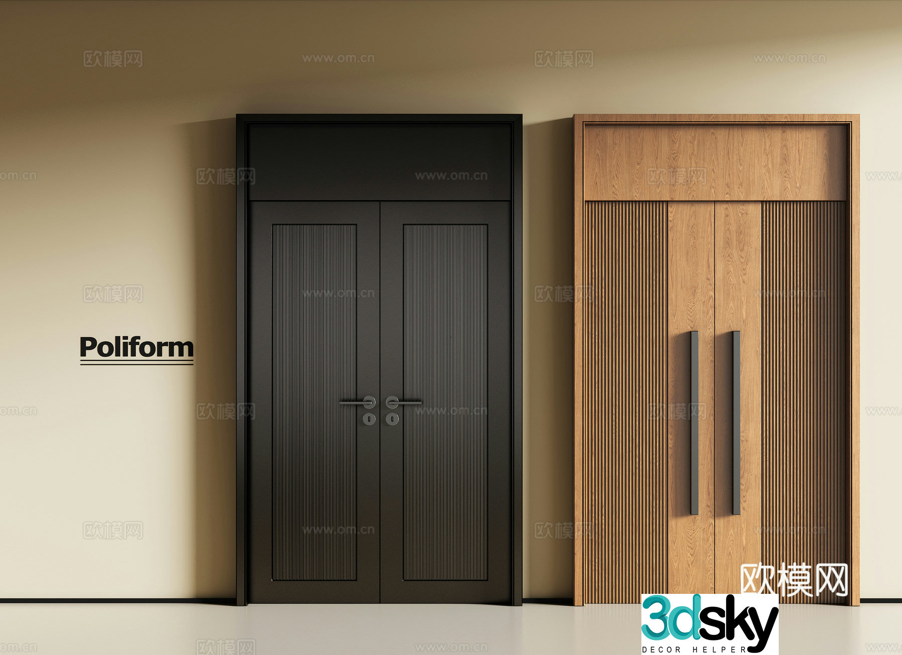 Modern entrance door double-opening door combination 3D model