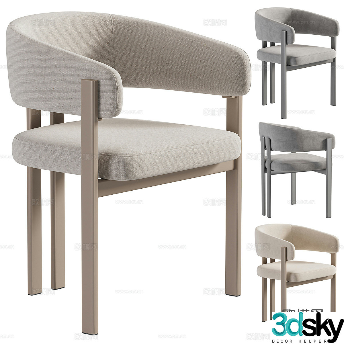 Modern Italian fabric wooden dining chair book chair 3d model
