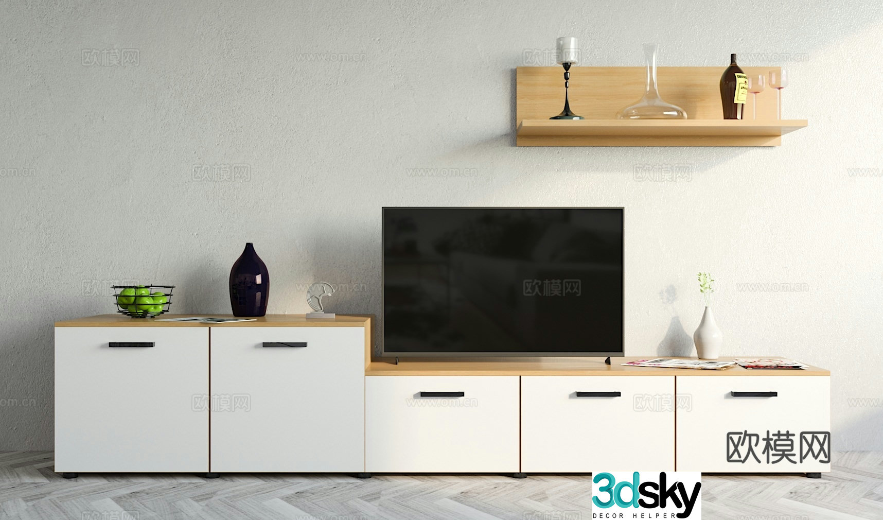 Modern minimalist TV cabinet ornament combination 3D model