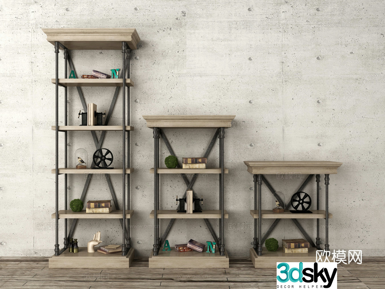 Industrial style decoration cabinet bookcase accessories 3d model
