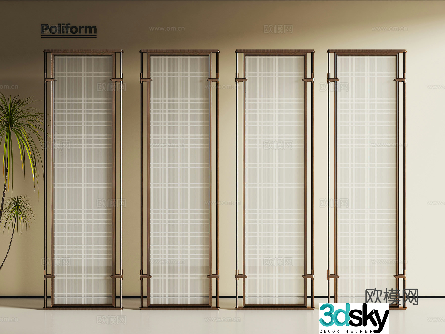 Modern wire-clamped glass screen partition 3D model