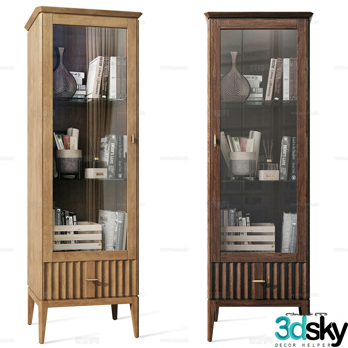 American classic finished bookcase high cabinet decorative cabinet 3D model