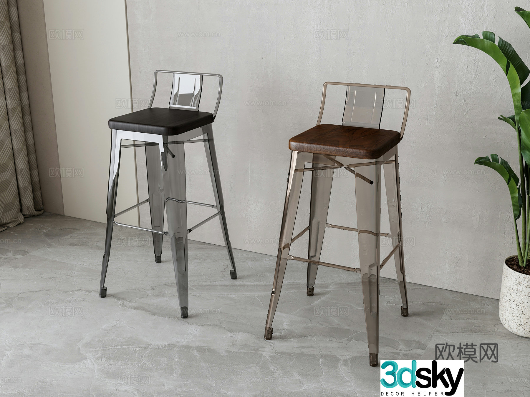 Modern acrylic bar chair 3d model