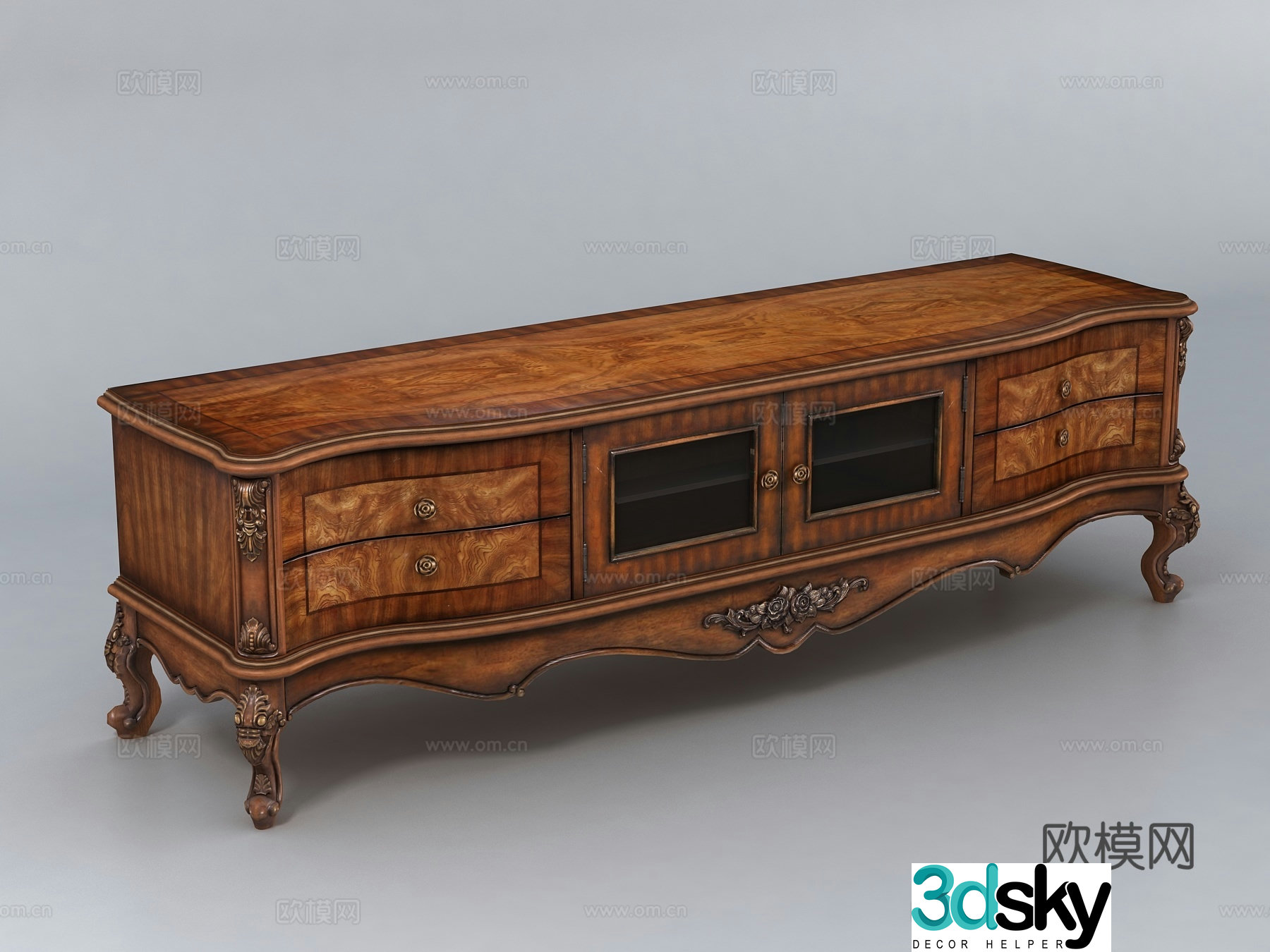 Classic European solid wood TV cabinet 3D model