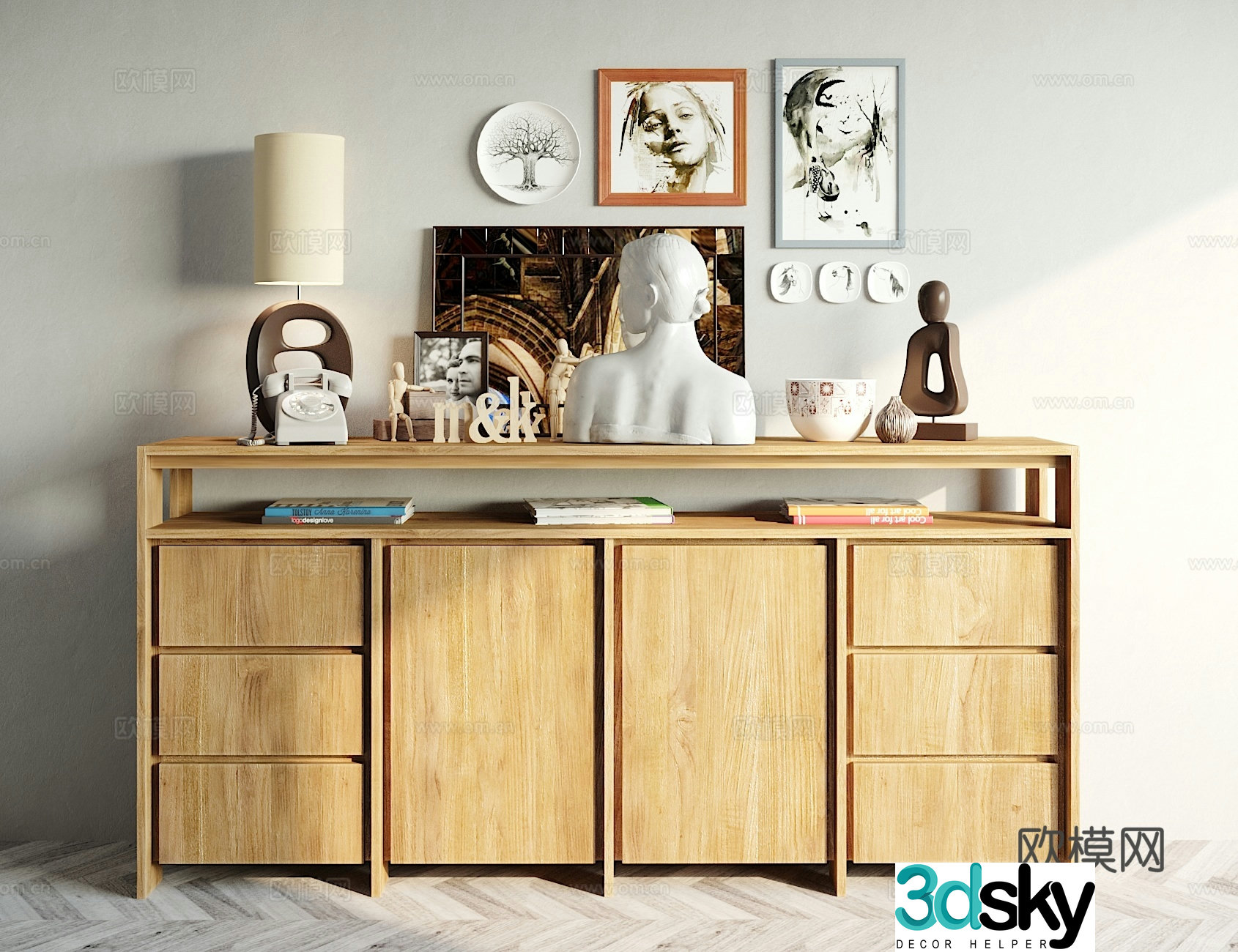 Industrial style decoration cabinet ornament combination 3D model
