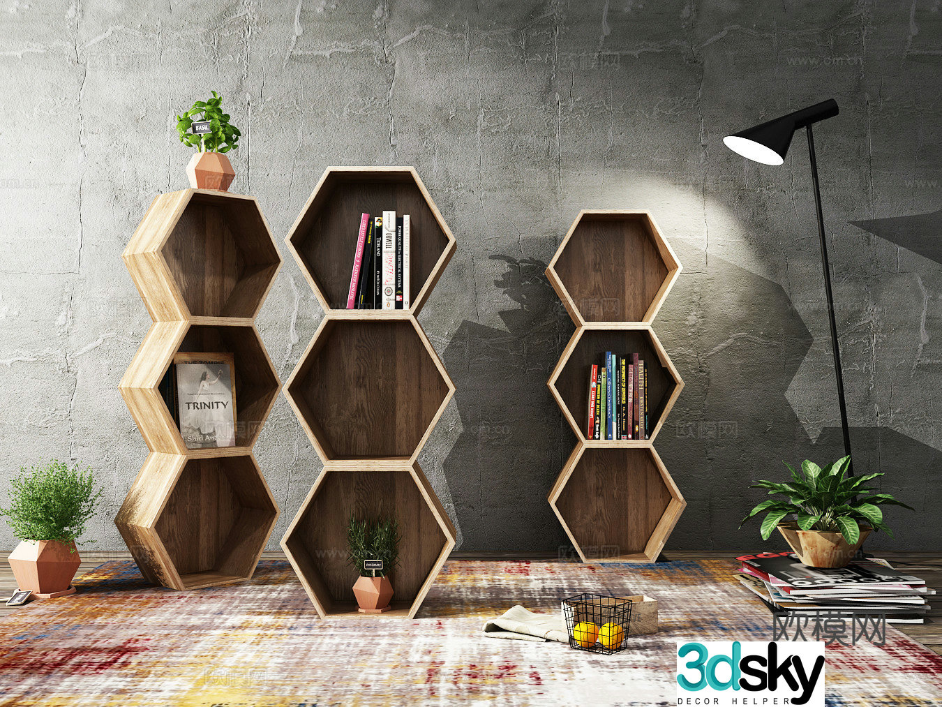 Modern decorative cabinet bookshelf green plants jewelry 3d model