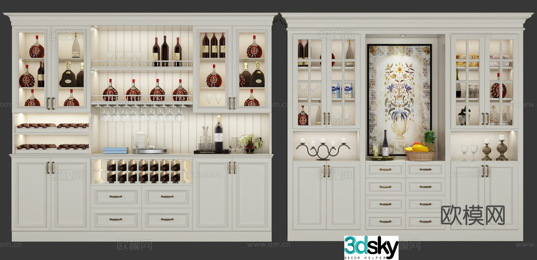 American wine cabinet combination 3D model