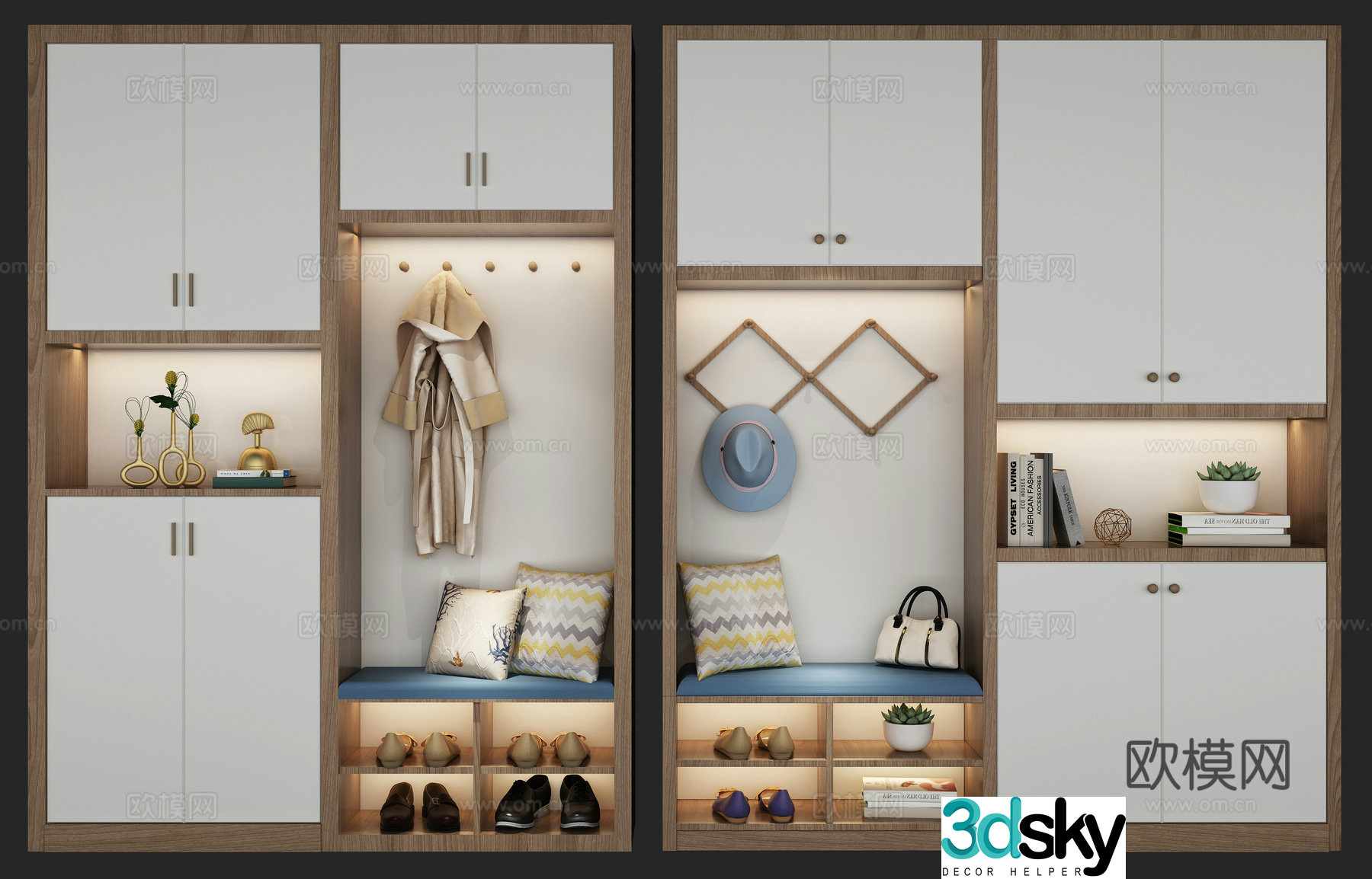 Nordic shoe cabinet combination 3D model