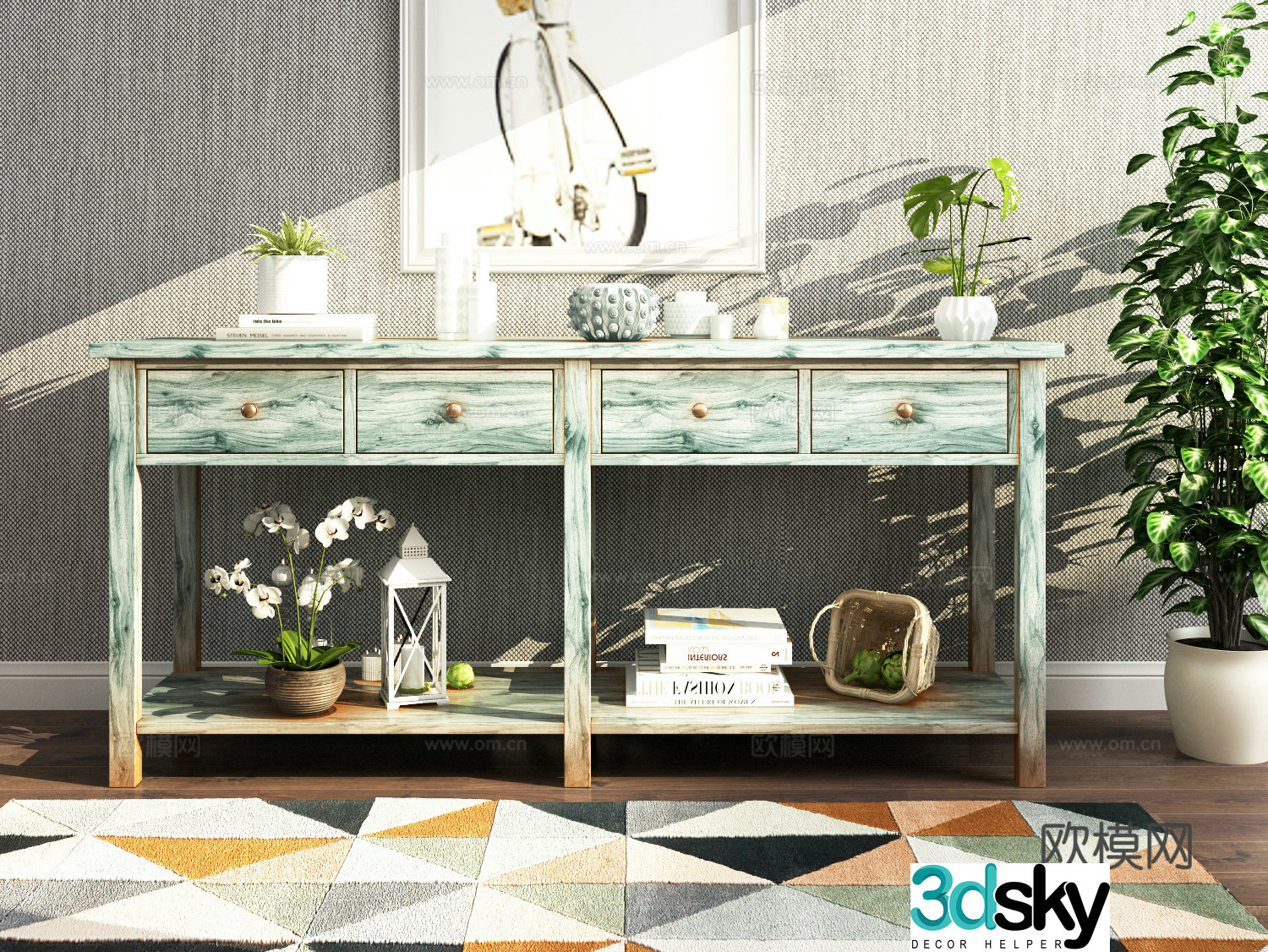 Modern side cabinet chest of cabinets ornaments green plant ornaments 3D model
