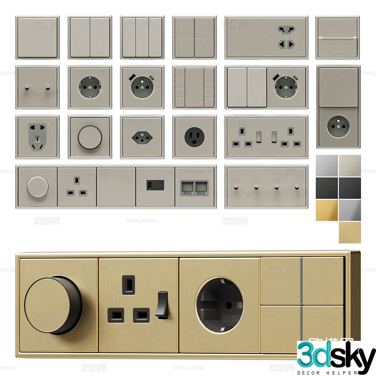 Modern Italian light luxury metal shell switch socket 3d model
