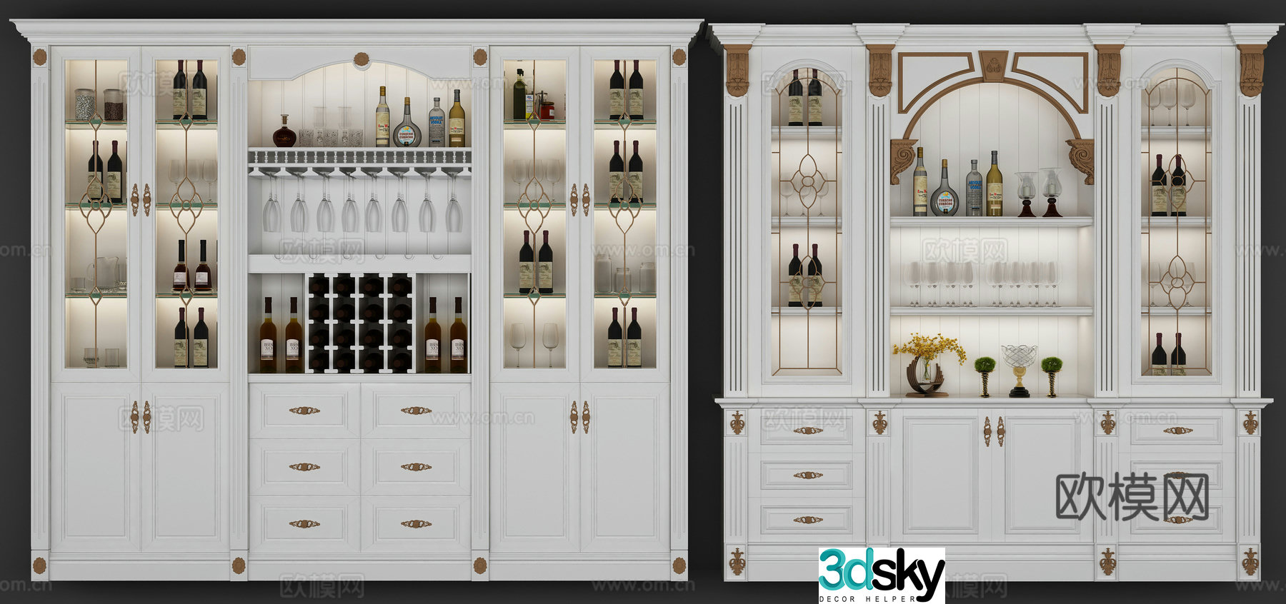 European simple wine cabinet combination 3D model