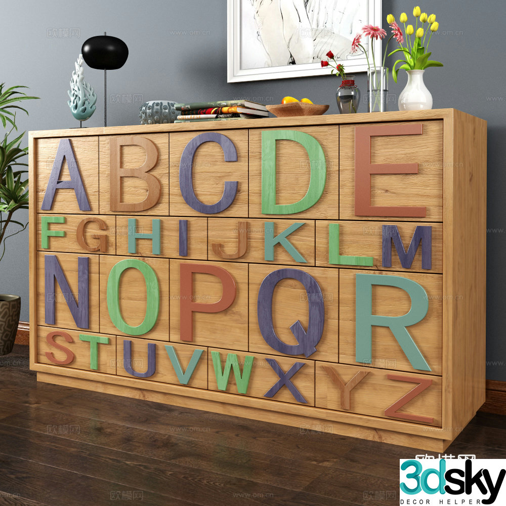 Modern letter side cabinet chest of drawers ornaments hanging painting 3d model
