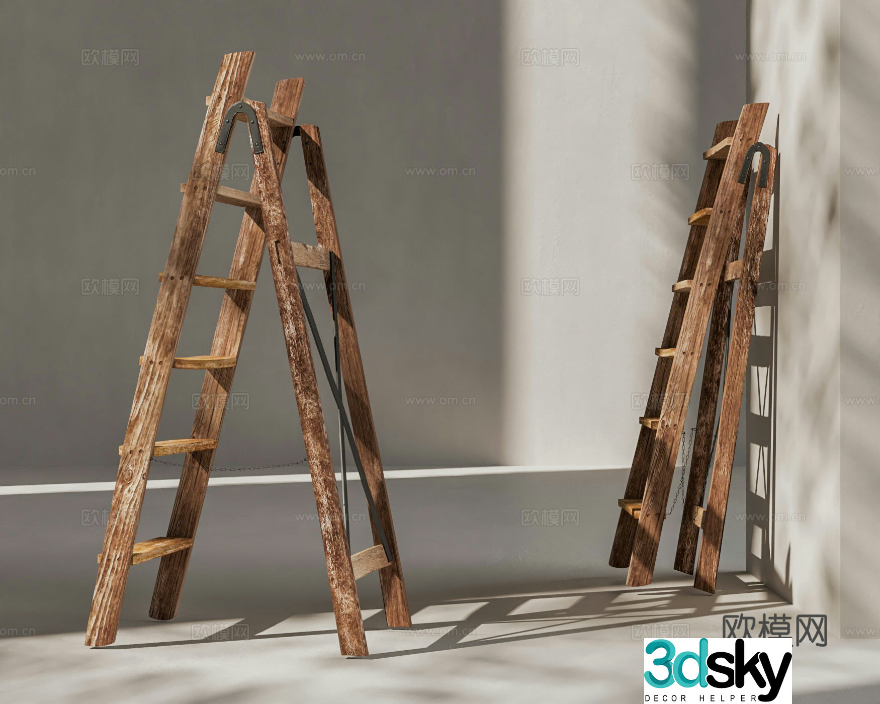 Wasabi old wooden ladder folding ladder safety ladder climbing escalator 3D model